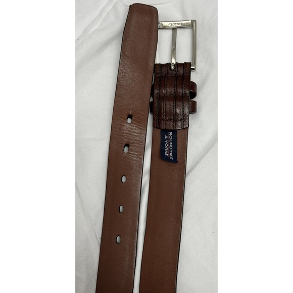 ROUNDTREE &YORKE Belt Men 32 Italian Cowhide Leather Brown Brass Buckle - Picture 6 of 9